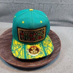 Top Level Snapback Hat With "Vibes" Embroidery & Patterned Brim Adjustable Fit